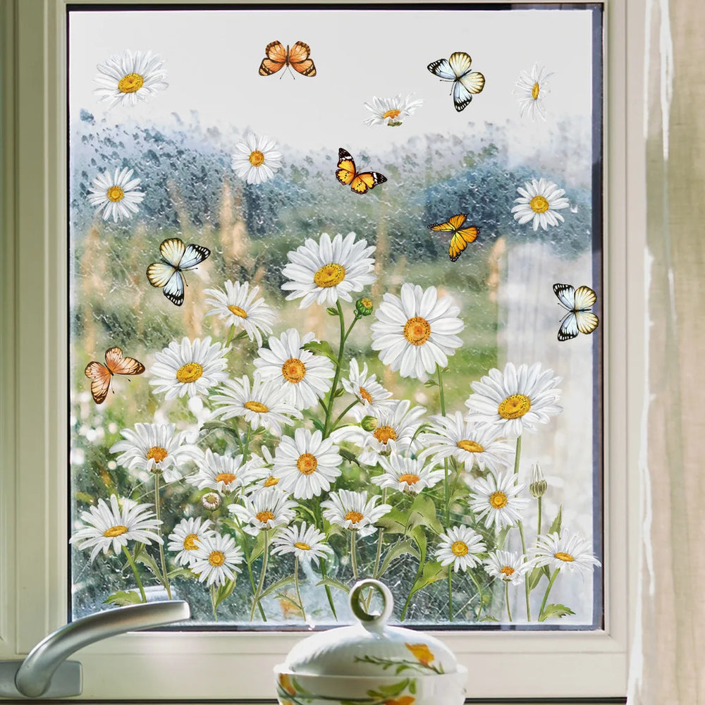 Small Daisy Butterfly Wall Stickers For Living Room Background Decoration Mural Removable Glass Window Bedroom Home Decor Decals (ONLINE ORDER ONLY)
