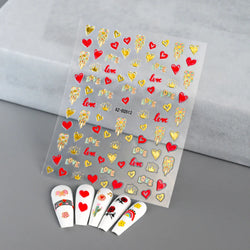 1PC Holographic Laser Heart Nail Stickers-3D Self-Adhesive Golden White Valentines Day Nail Decals For Women Nail Art Decoration (ONLINE ORDER ONLY)