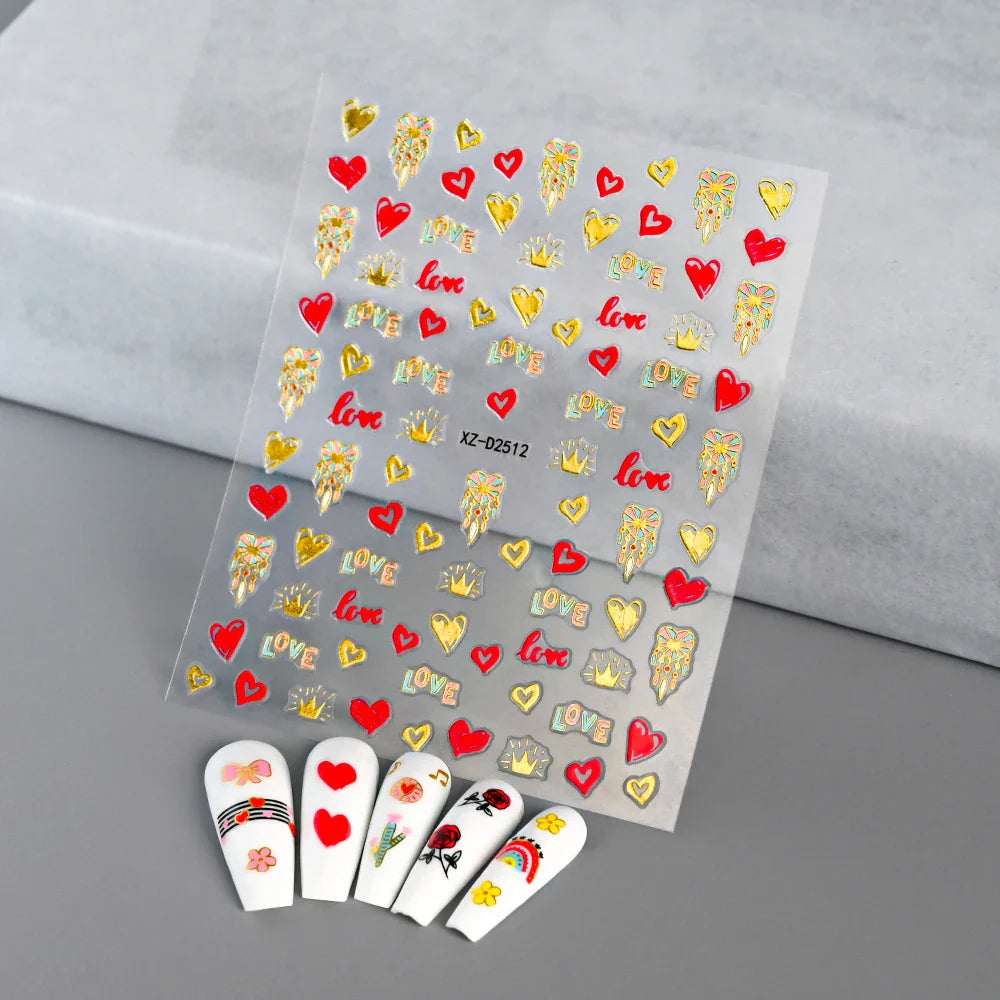 1pc Bohemian Valentine Nail Stickers 3D Self-Adhesive Fantasy Nail Art Glitter Sun, Heart, Lock, Star & Moon Designs Nail Decals (ONLINE ORDER ONLY)