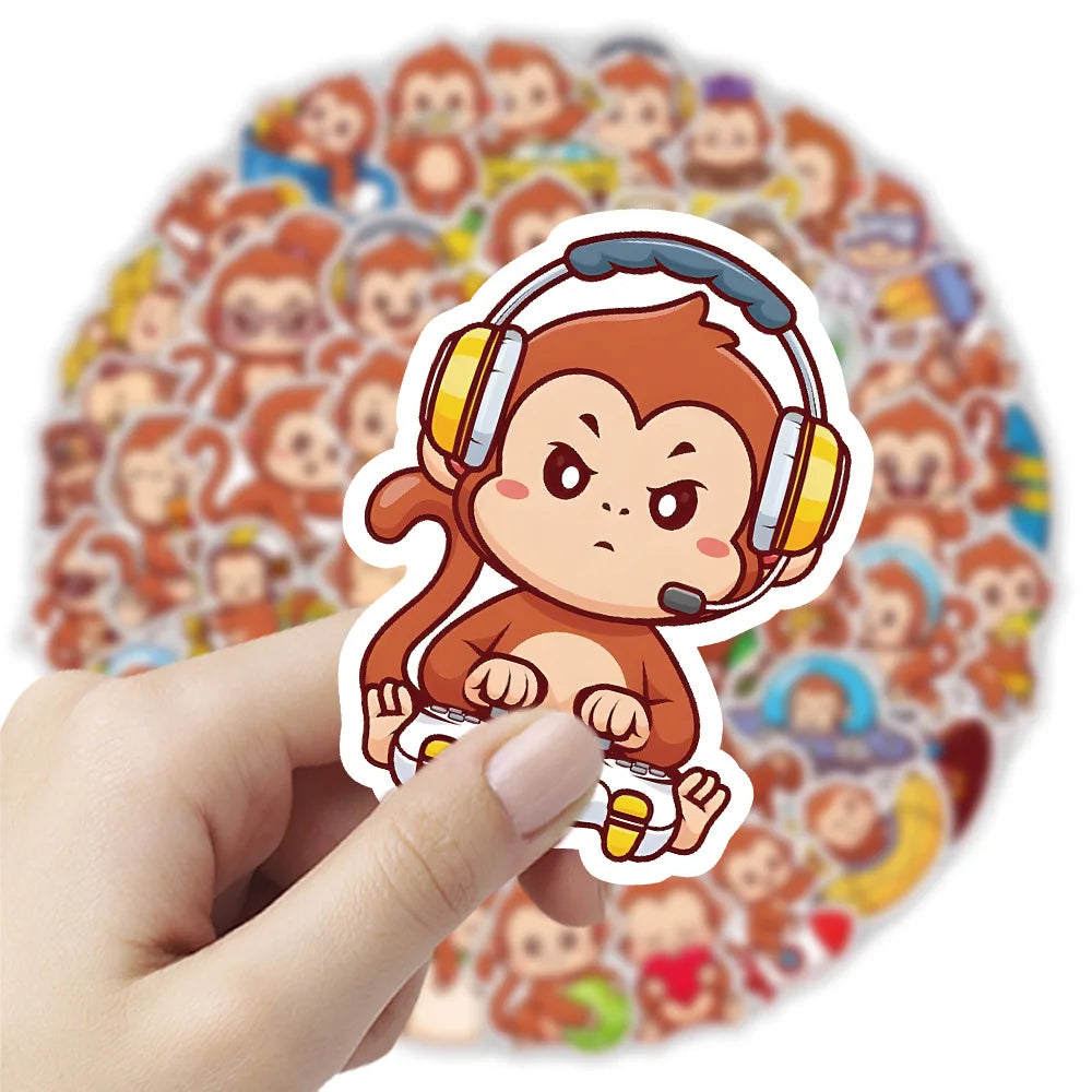 Cute Monkey Stickers - Cartoon Animal Decals for Scrapbook, Laptop, Phone, Car, Bike, Kids Toy (10/30/50PCS) (Online Order Only)