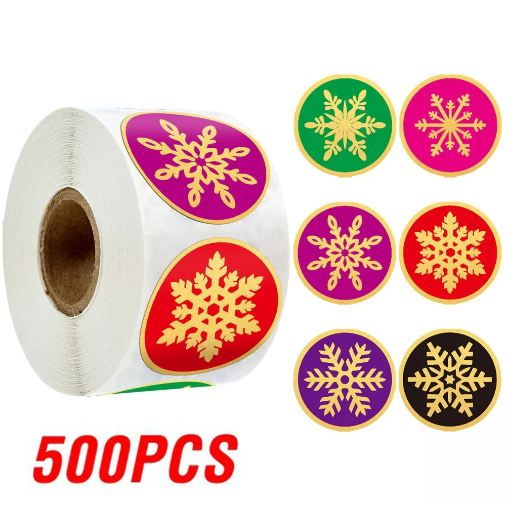 100-500Pcs Gold Snowflake Christmas Stickers Candy Bag Envelopes Sealing Label Christmas Gifts Box Decorations Sticker (ONLINE ORDER ONLY)