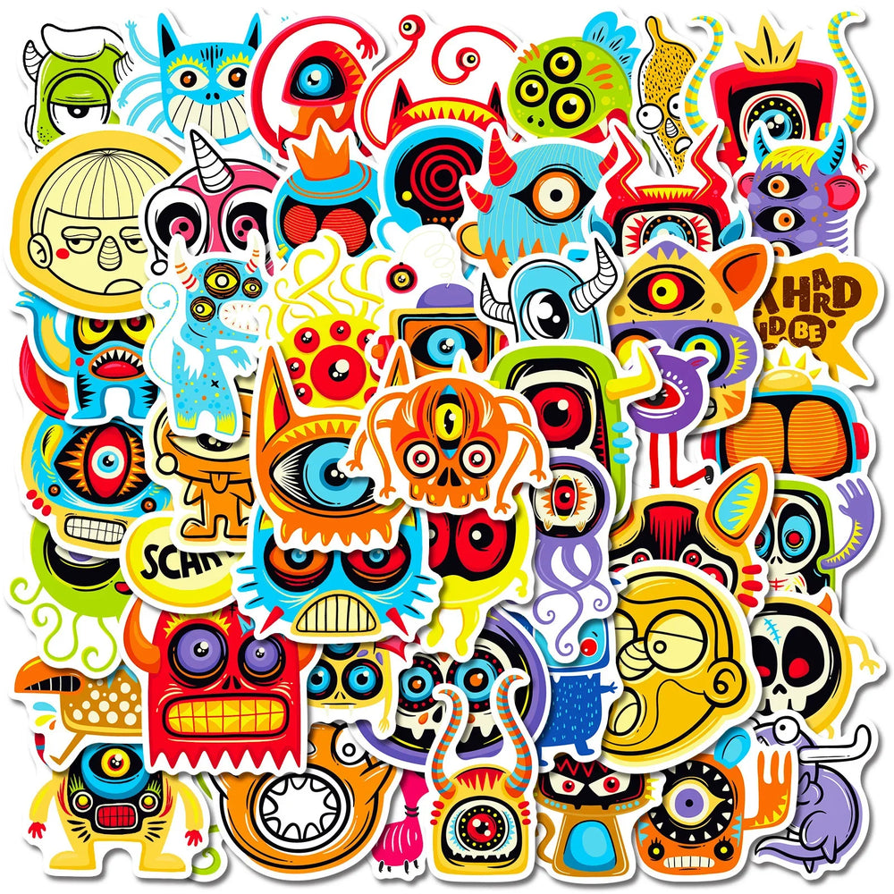 50Pcs Cute Monster Graffiti Stickers for Helmet, Wall, DIY Decor (Online Order Only)