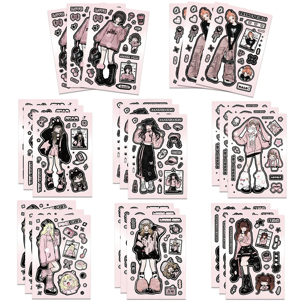 8 Sheets Y2K Aesthetic Harajuku Vinyl Stickers for Laptop, Diary, Scrapbook (ONLINE ORDER ONLY)