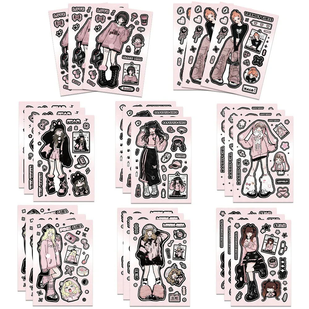 8 Sheets Y2K Aesthetic Harajuku Vinyl Stickers for Laptop, Diary, Scrapbook (ONLINE ORDER ONLY)