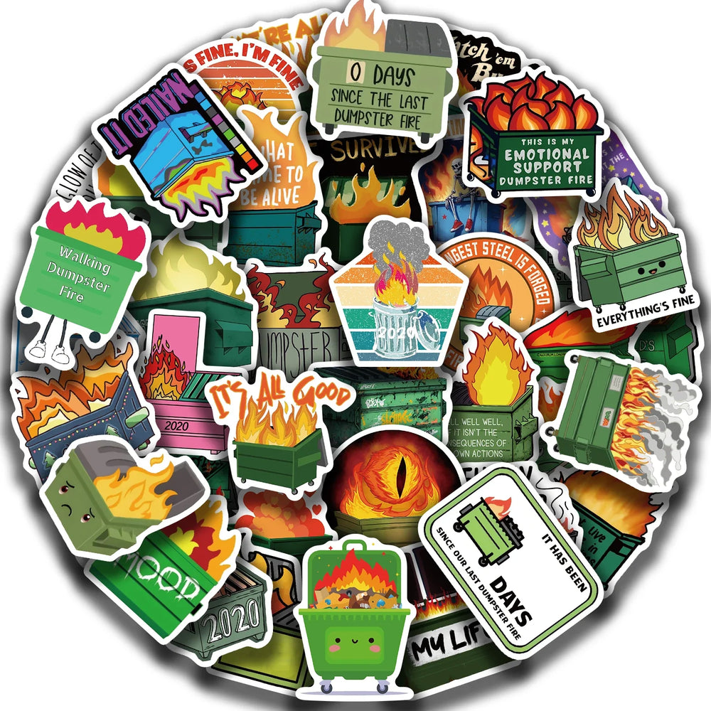 56Pcs Creative Dumpster on Fire Stickers For Phone Suitcase Journal Accessories Scrapbooking Supplies DIY Graffiti Stickers (Online Order Only)
