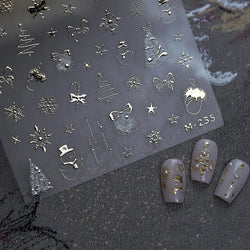 Hot Stamping Christmas Tree Bell Bowknot Cane Snowman Star Adhesive Nail Art Stickers Snowflake Glitter Powder Manicure Decals (ONLINE ORDER ONLY)