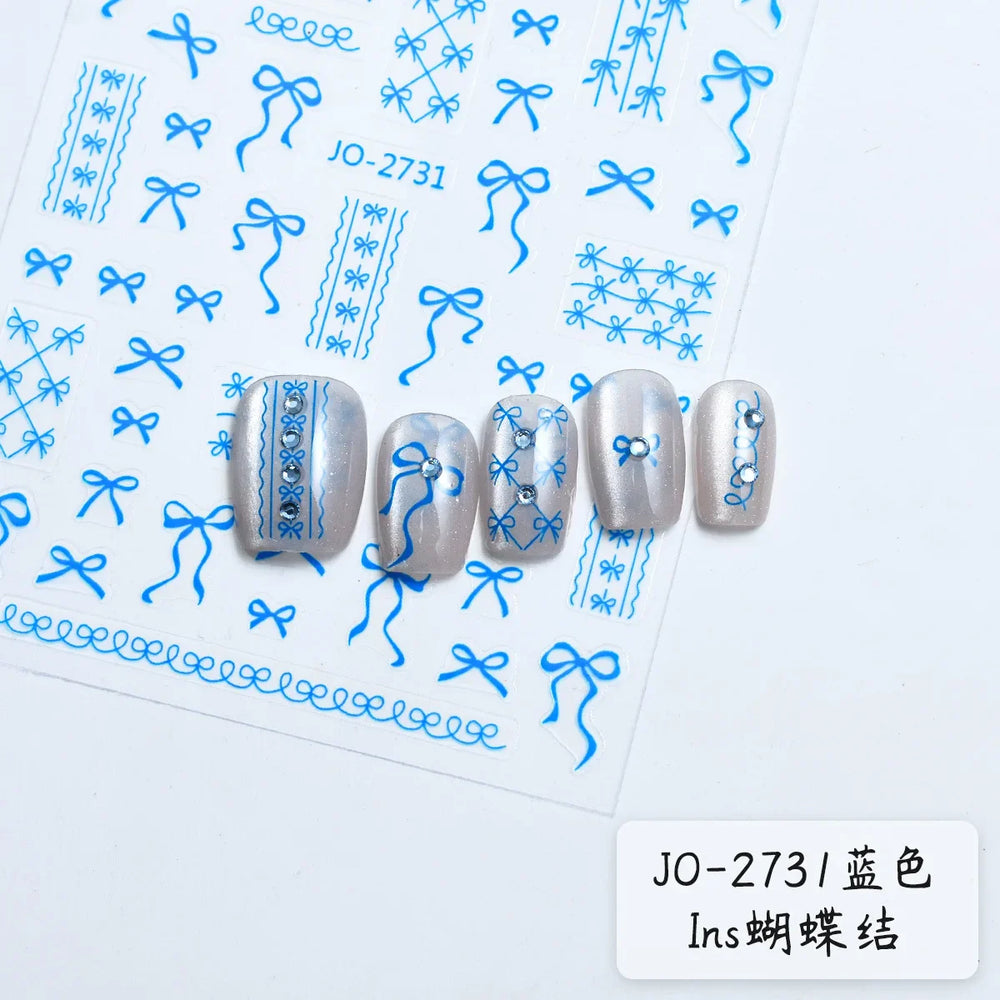 Gold Silver White Black Pink Blue Bowknot Ribbon Flat 3D Line Gird Strap Tie Elegant Charming Nail Art Stickers Manicure Decals (ONLINE ORDER ONLY)