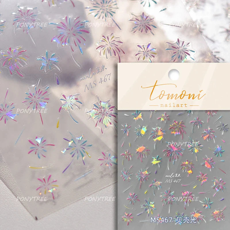 Colorful Fireworks Blooming Castle Romantic Brilliant Sky Self Adhesive Nail Art Stickers Star Shiny Rhinestone Manicure Decals (Online Order Only)