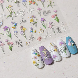 Hummingbird Iris Butterfly Peony Rose Tulip Daisy Lily Flowers Morning Glory Pearl Rhinestones Nail Art Sticker Decoration Decal (ONLINE ORDER ONLY)