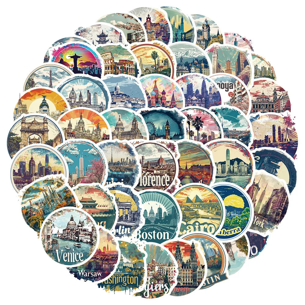 City Collage Stickers 10/30/50Pcs for Suitcase, Skateboard, Laptop, Luggage, Phone, Car, DIY Decal (ONLINE ORDER ONLY)