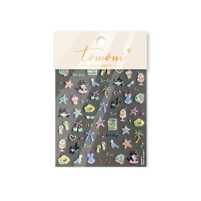 Summer Beach Bikini Watermelon Duck Cat Ice Cream Shell Coconut Tree Cherry Starfish Sunglasses Nail Art Sticker Manicure Decals (ONLINE ORDER ONLY)