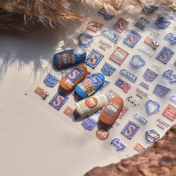 Round Jeans Square Sexy Blue Series Cowboy Lucky Beautiful Letter Self Adhesive Nail Art Sticker Pearl Rhinestone Manicure Decal (ONLINE ORDER ONLY)