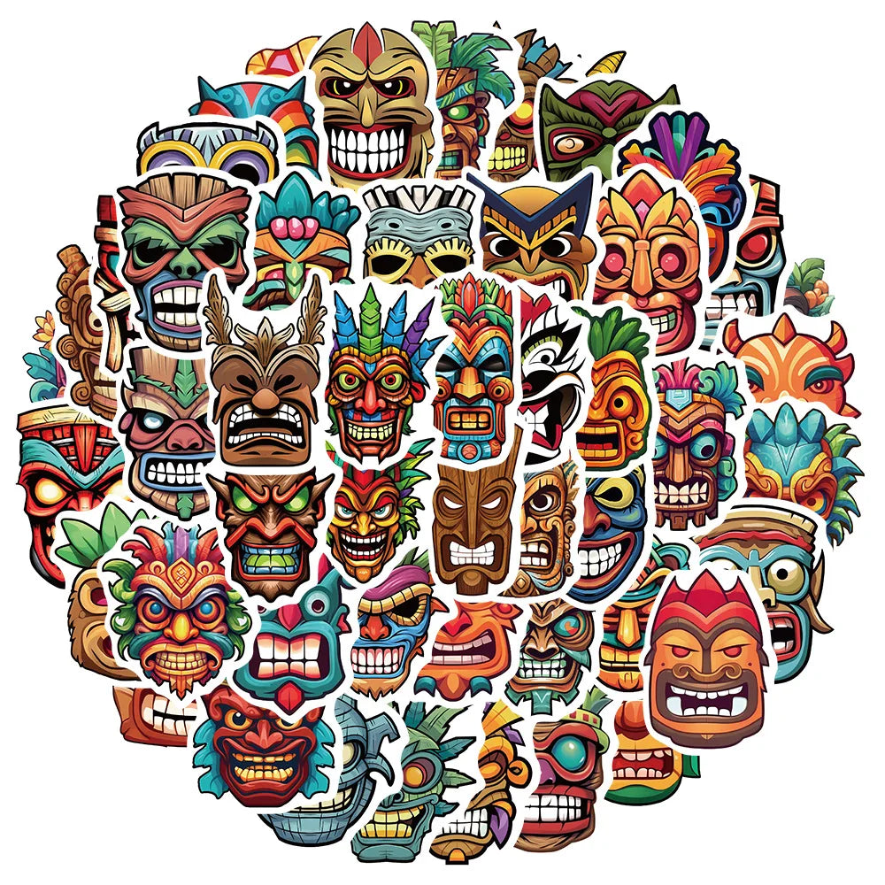 Indigenous Mask Waterproof Stickers 10/30/50Pcs for Suitcase, Skateboard, Laptop, Luggage, Phone, DIY Decal (ONLINE ORDER ONLY)