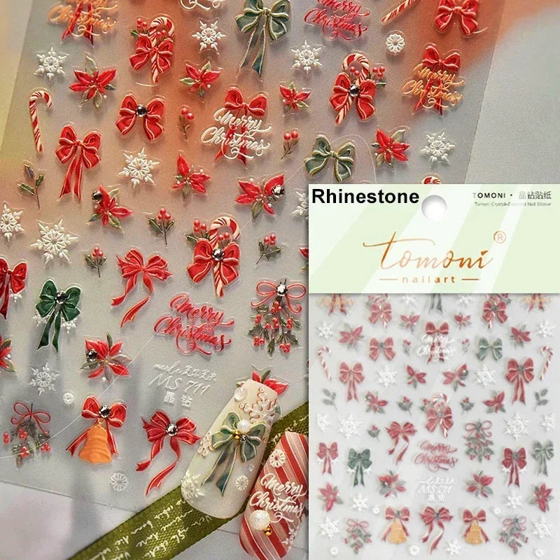 Dressy Embossment Colorful Gradient Snowflakes Laser Silver Christmas Tree Winter Bowknot Santa Nail Art Stickers Manicure Decal (Online Order Only)