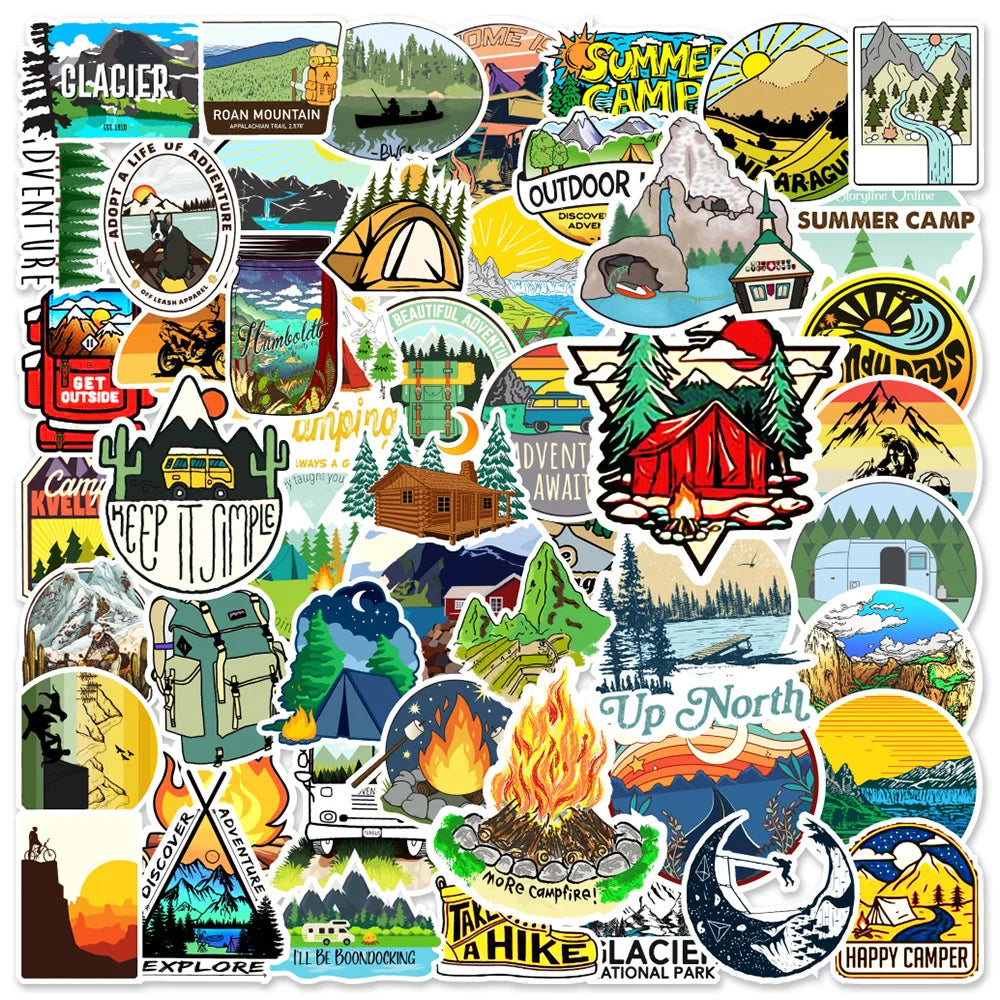 10/30/50/100PCS Outdoor Explore Mountain Camping Stickers Waterproof DIY Travel Suitcase Car Laptop Bicycle Helmet Toy Gift (ONLINE ORDER ONLY)