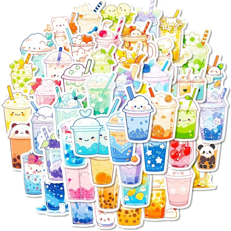 10/30/50PCS Panda Pearl Milk Tea PVC Sticker Aesthetic Children's Decoration Scrapbooking Stationery School Supplies for Kids (Online Order Only)