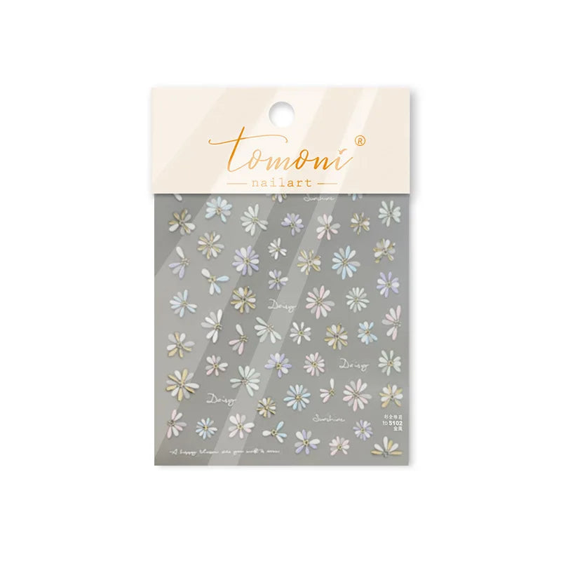 Colourful Daisy Cosmos Hot Stamping Petal Delicate and Pretty Plant Self Adhesive Nail Art Decoration Stickers Manicure Decals (ONLINE ORDER ONLY)