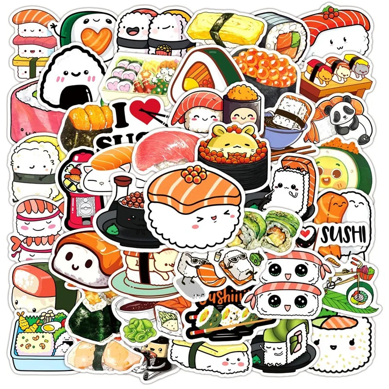 10/30/50PCS Cute Cartoon Sushi PVC Sticker Aesthetic Sticky Decoration Scrapbooking Korean Stationery School Supplies for Kids (Online Order Only)