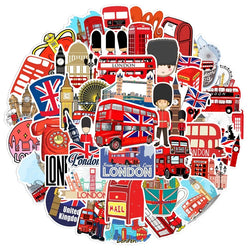 10/30/50PCS Red London Sticker Aesthetic PVC DIY Children's Korean Stationery School Supplies Decoration Scrapbooking for Kids (ONLINE ORDER ONLY)