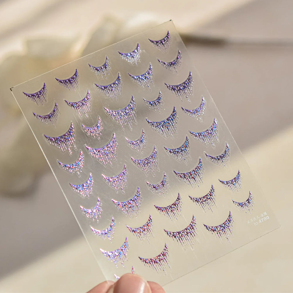 French Romantic Tassel Crescent Moon Laser Charming Gold Silver Arc Self Adhesive Nail Art Stickers Hot Stamping Manicure Decals (Online Order Only)