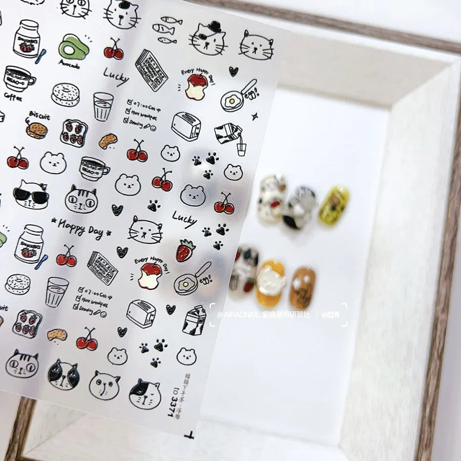 Line Cat Dog Bear Rabbit Chicken Animals Apple Cherry Cake Bowknot Butterfly Balloon Rainbow Nail Art Stickers Manicure Decals (ONLINE ORDER ONLY)