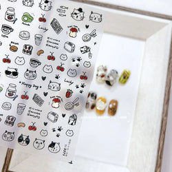 Line Cat Dog Bear Rabbit Chicken Animals Apple Cherry Cake Bowknot Butterfly Balloon Rainbow Nail Art Stickers Manicure Decals (ONLINE ORDER ONLY)