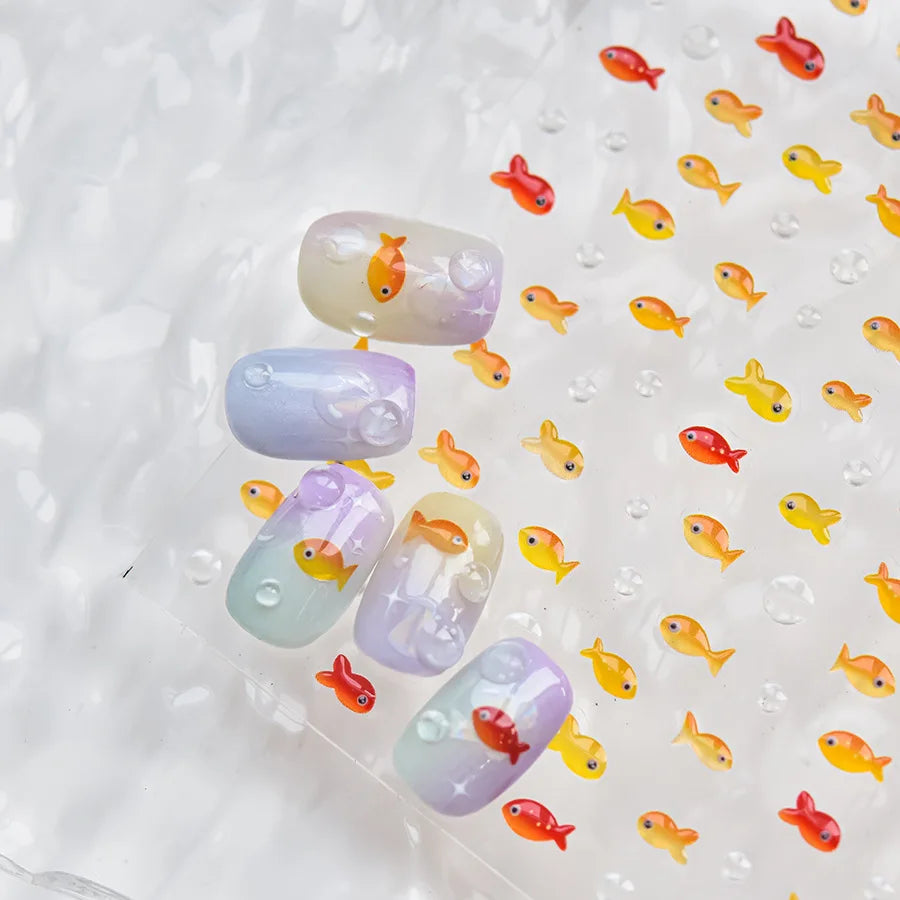 Little Red Fish Jelly Summer Goldfish Carp Ocean Beach Mermaid Sea Shiny Small Koi Soft Relief Nail Art Stickers Manicure Decals (ONLINE ORDER ONLY)