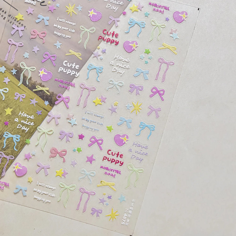 Black Rabbit Bunny Ribbon Bowknot Flower Cake Daisy Dessert Knife Fork Butterfly Self Adhesive Nail Art Stickers Manicure Decals (ONLINE ORDER ONLY)