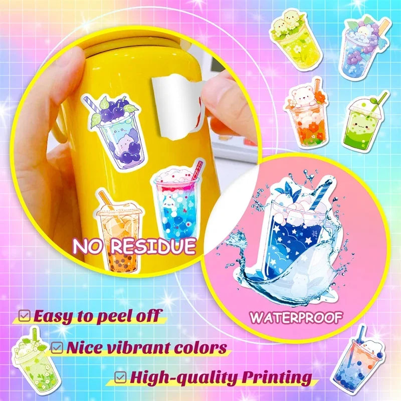 10/30/50PCS Panda Pearl Milk Tea PVC Sticker Aesthetic Children's Decoration Scrapbooking Stationery School Supplies for Kids (Online Order Only)