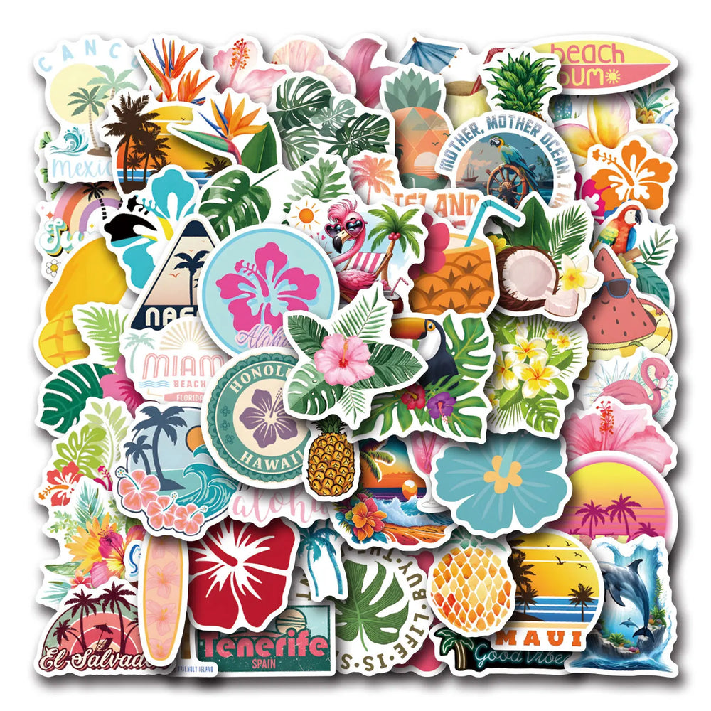 Tropical Flower Cartoon Stickers for Fridge, Laptop, Luggage, Skateboard (ONLINE ORDER ONLY)