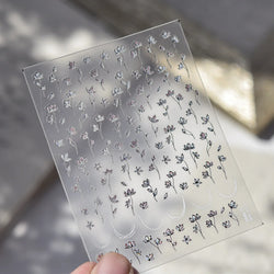Mini Three Leaf Flower Magnolia Lotus Flower Stem Gradual Petal Line Arc Metal Sillver Delicate Nail Art Stickers Manicure Decal (Online Order Only)