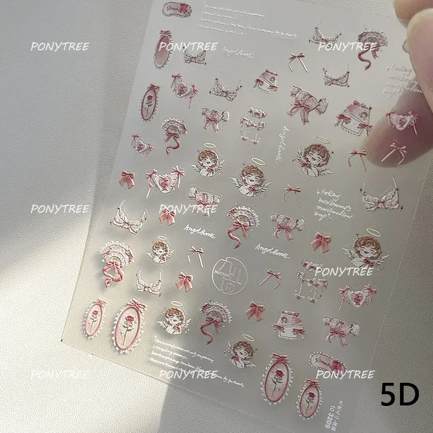 Tulips Flower Letter Bowknot Butterfly Irregular Lines Pearl Tender 5D Adhesive Nail Art Stickers Manicure Decals Stick on Nail (ONLINE ORDER ONLY)