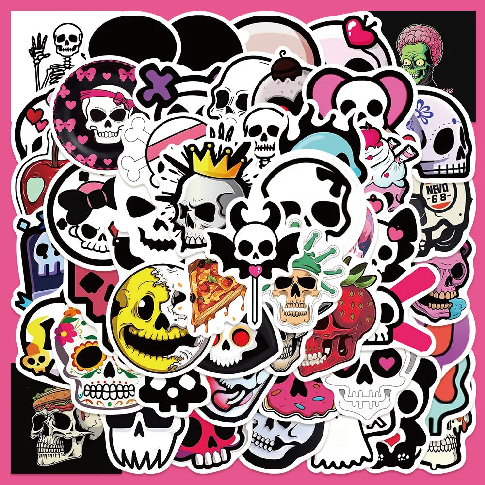 52pcs Punk Skull Graffiti Stickers for Helmets, Walls, DIY Decoration Wholesale (Online Order Only)