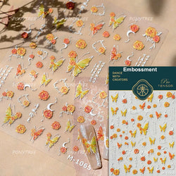 Gradual Asymmetric Butterfly Rose Flower Moon Ancient Poem 5D Reliefs Self Adhesive Nail Stickers JellyManicure Decals Wholesale (Online Order Only)
