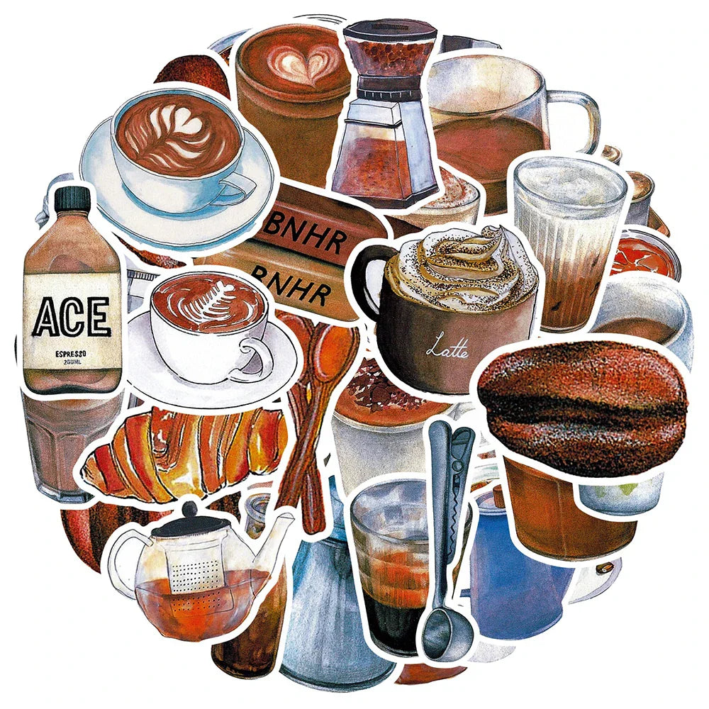 Bread Coffee Stickers Vintage Decals DIY Fridge Notebook Phone Skateboard Suitcase Wall Graffiti 10/30/50pcs (Online Order Only)