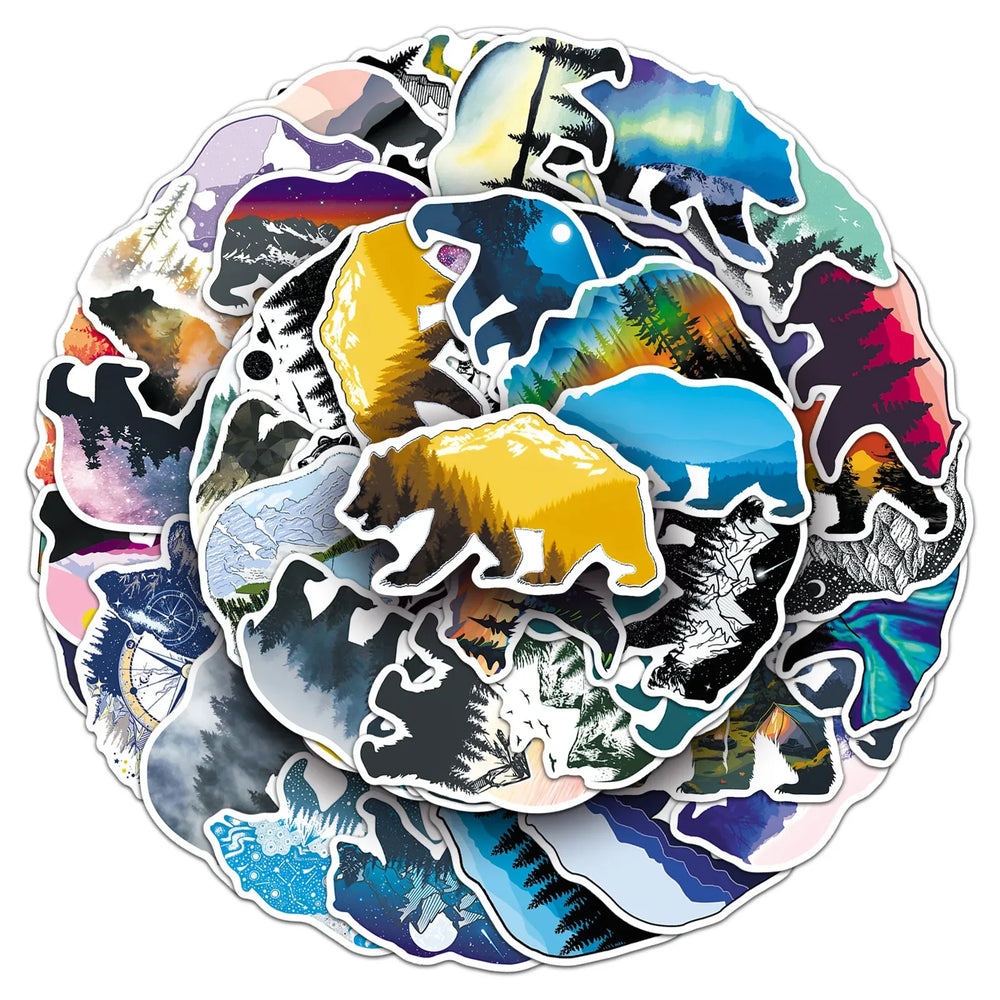10/30/50PCS Grizzly Bear Cartoon Stickers Silhouette Graffiti DIY Scrapbook Fridge Luggage Laptop Phone Guitar Decals Decoration (ONLINE ORDER ONLY)