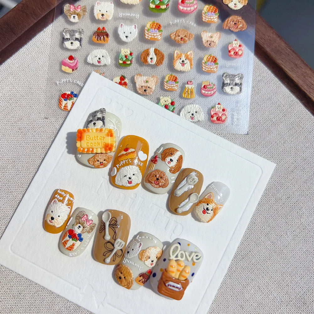 Cute Mango Dog Puppy Bear Bichon Blueberries Strawberry Cake Fruit Juice Desserts Corgi Adhesive Nail Art Sticker Manicure Decal (Online Order Only)