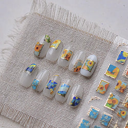 Hot Stamping Colourful Sunflower Starry Night Impressionism Embossment Adhesive Nail Art Sticker Shiny Rhinestone Manicure Decal (Online Order Only)