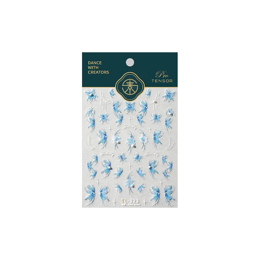 Chic Butterfly Flower Lily Lilium Narcissus Line Beautiful Blue Pearl Self Adhesive Nail Art Stickers Decorations Manicure Decal (Online Order Only)