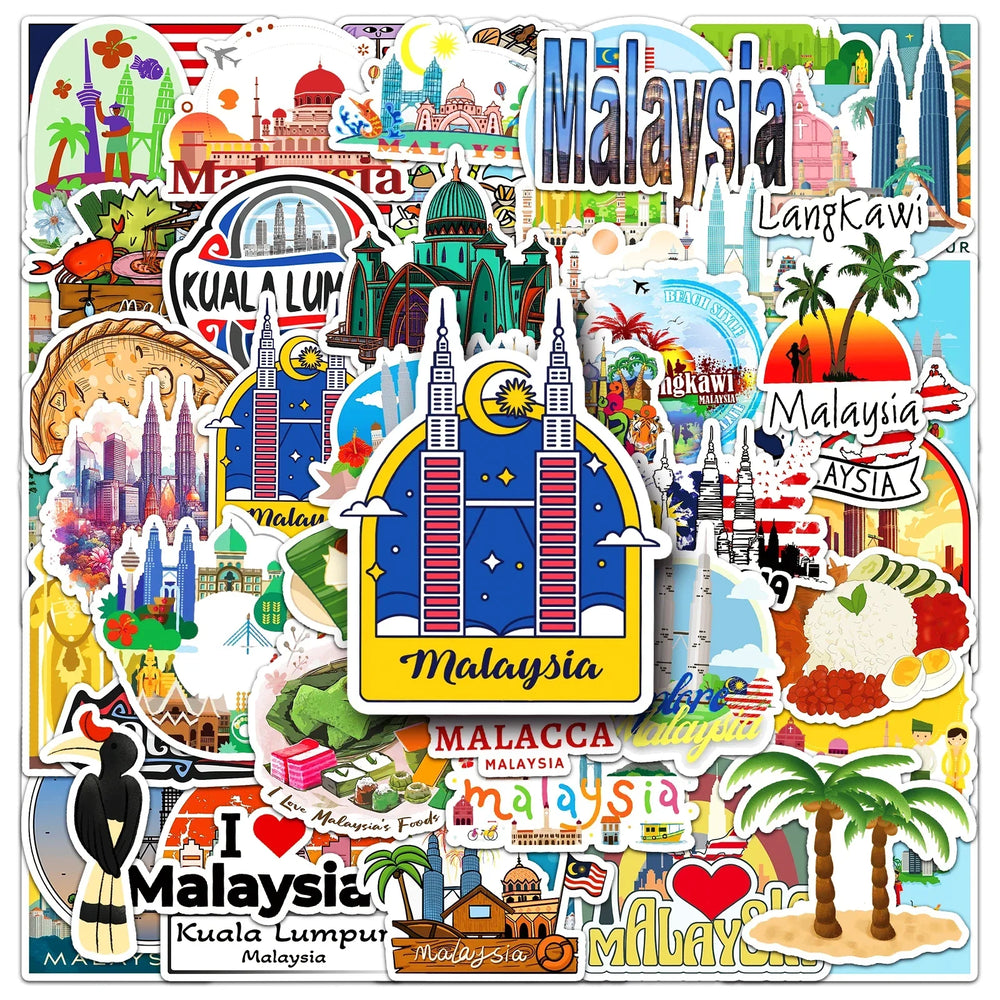 50Pcs City Series Cartoon Waterproof Vinyl Stickers for Skateboard Snowboard (Online Order Only)