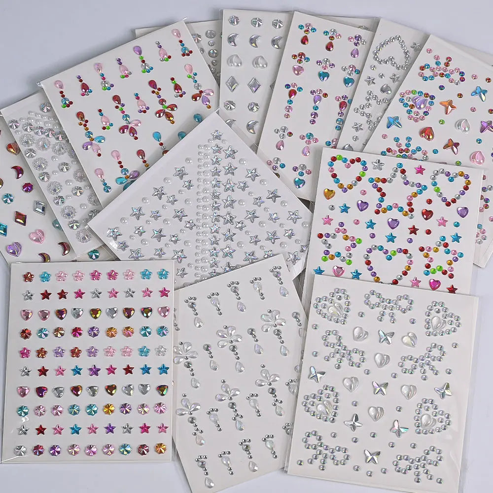 1pc Star-Shaped Rhinestone Sticker Sparkling Acrylic Rhinestone Face Decals Butterfly & Floral Designs for Party/Stage/Festivals (ONLINE ORDER ONLY)