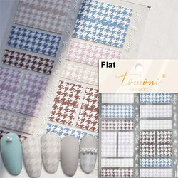 French Style Colorful Square Grid Rhombus Stripe Bowknot Line 3D Self Adhesive Nail Art Stickers Shiny Rhinestone Manicure Decal (Online Order Only)