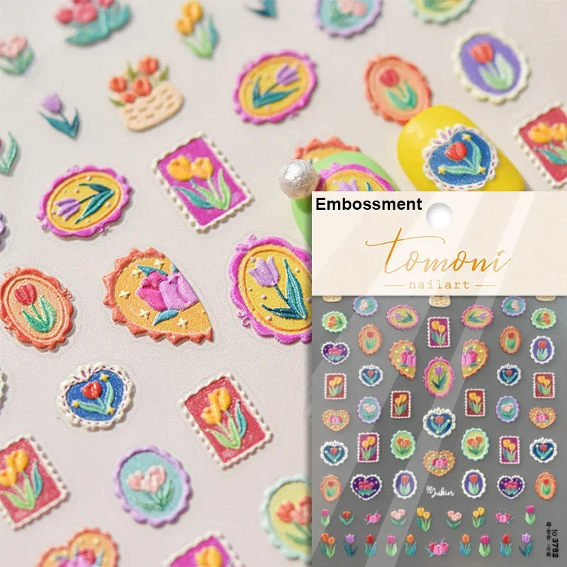 Hot Stamping Colourful Sunflower Starry Night Impressionism Embossment Adhesive Nail Art Sticker Shiny Rhinestone Manicure Decal (Online Order Only)