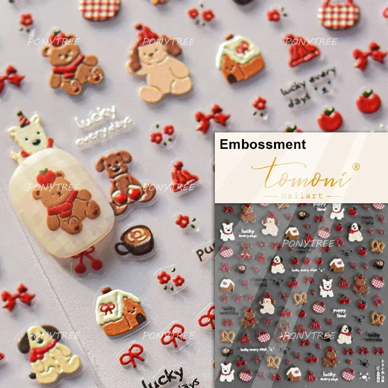 Santa's Hat Candy Santa Claus Christmas Tree Bell Elk 5D Self Adhesive Nail Art Stickers Button Snowflake Cherry Manicure Decals (ONLINE ORDER ONLY)