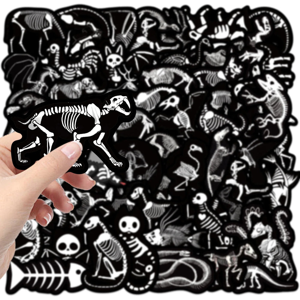 56pcs Animal Skeleton Cool Stickers for Laptop Scrapbook Waterproof Cartoon Graffiti Decals Dark Sticker Toys Decor (Online Order Only)