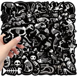 56pcs Animal Skeleton Cool Stickers for Laptop Scrapbook Waterproof Cartoon Graffiti Decals Dark Sticker Toys Decor (Online Order Only)