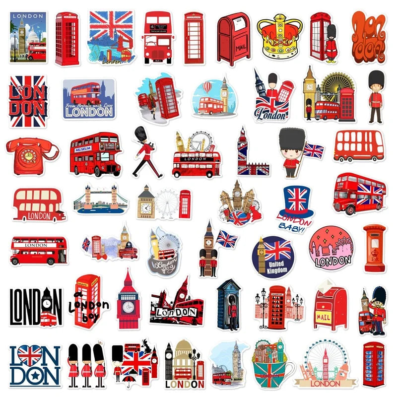 10/30/50PCS Red London Sticker Aesthetic PVC DIY Children's Korean Stationery School Supplies Decoration Scrapbooking for Kids (ONLINE ORDER ONLY)