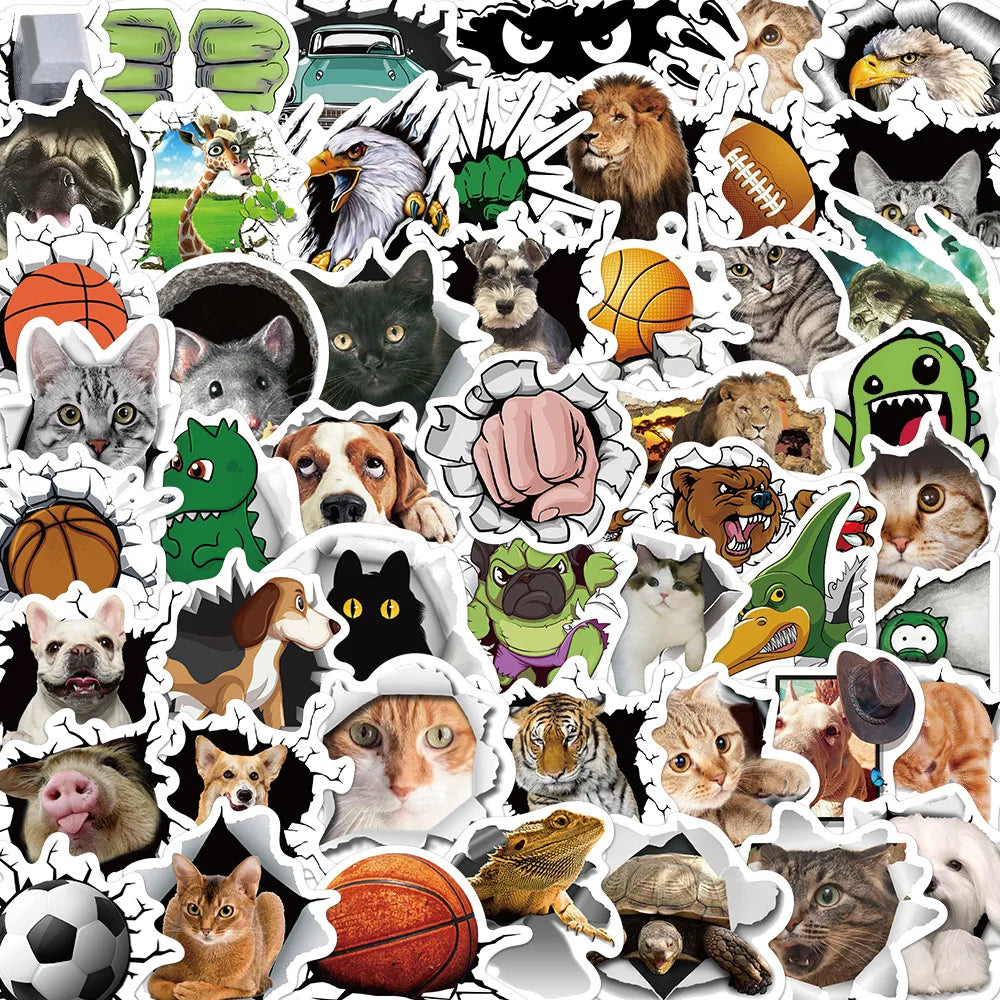 10/30/50PCS 3D Animals Stickers Hole View Vivid Cute Decals For Kids DIY Notebook Laptop Bike Car Phone Graffiti Sticker Kid Toy (ONLINE ORDER ONLY)