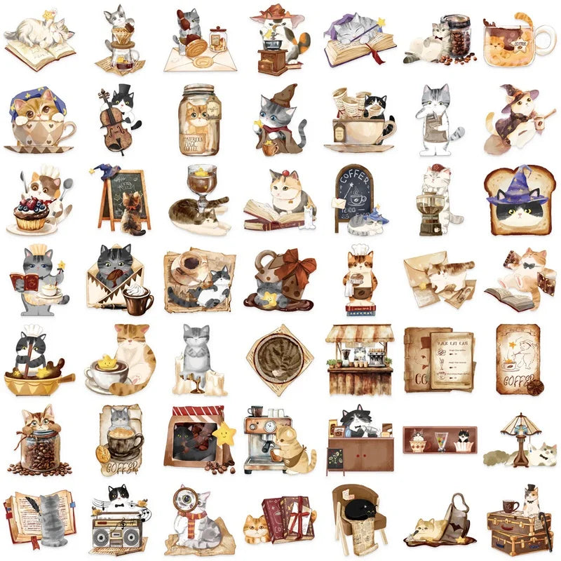 50PCS Kawaii Magic Cat PET Sticker Aesthetic Transparent Decoration Scrapbooking Stationery Hand Accounting Supplies for Kids (ONLINE ORDER ONLY)