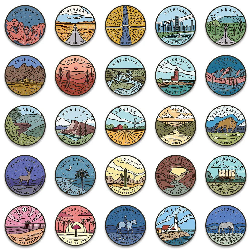 10/50Pcs Famous Scenery 50 states Stickers DIY Toys Stationery Case Skateboard Laptop Guitar Pegatinas Decals Stickers (ONLINE ORDER ONLY)